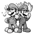 mario back to back with luigi with holding fireball  tattoo design idea