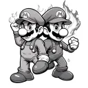 mario back to back with luigi with holding fireball  tattoo design idea