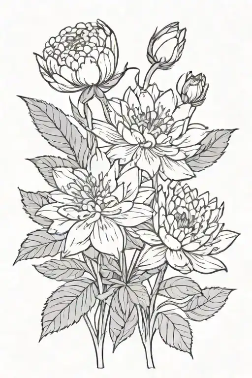 carnation, water lily, hawthorn, aster tattoo design idea