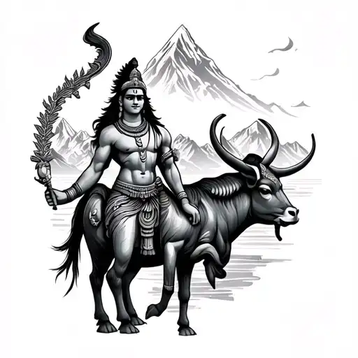 Lord shiva with nandi,mount Kailash , mansavour lake, Himalayas generate a tattoo images tattoo design idea
