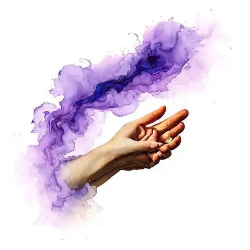 the hands of francesca and paolo from the painting by george frederick watts with a purple wispy swirl around them  tattoo design idea