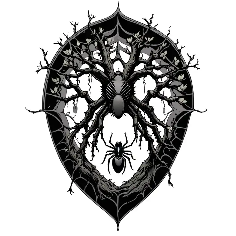 poison tree with a black widow sprider hanging from its web tattoo design idea