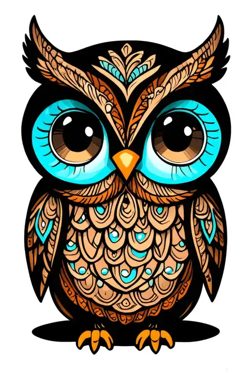 cute owl big eyes mandala design incorporating elements tattoo design idea