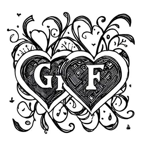 three hearts filled with three letters, I, G and F C winning tattoo design idea