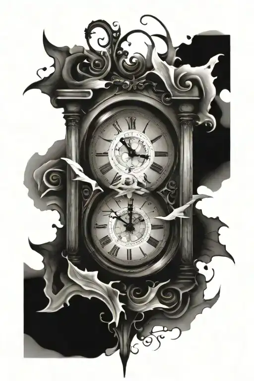 distorted broken clock tattoo design idea