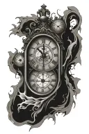 distorted broken clock tattoo design idea