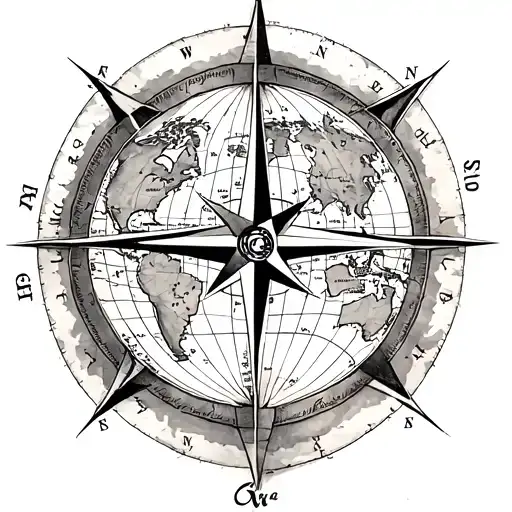 old world map and compass tattoo design idea