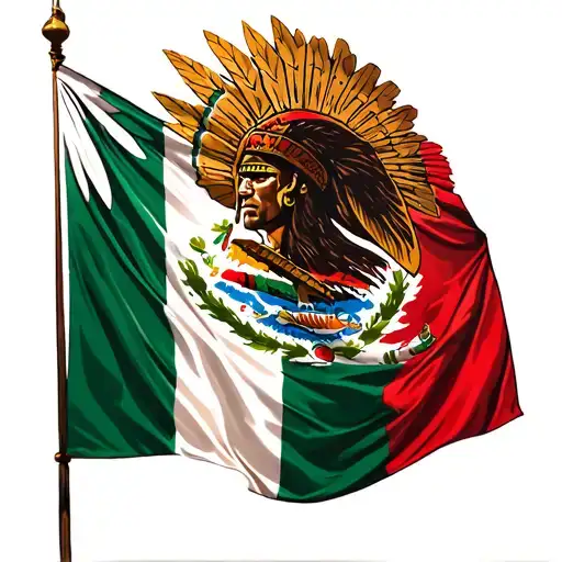Mexico flag hanging with Aztec warriors tattoo design idea