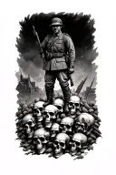 ww2 German soldier stood on pile of skulls tattoo design idea