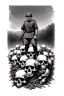 ww2 German soldier stood on pile of skulls tattoo design idea