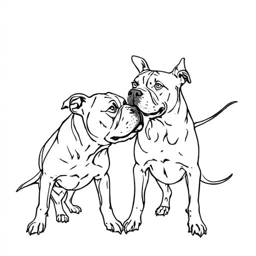 American Bully Dog And Pit Bull dog playing together tattoo design idea
