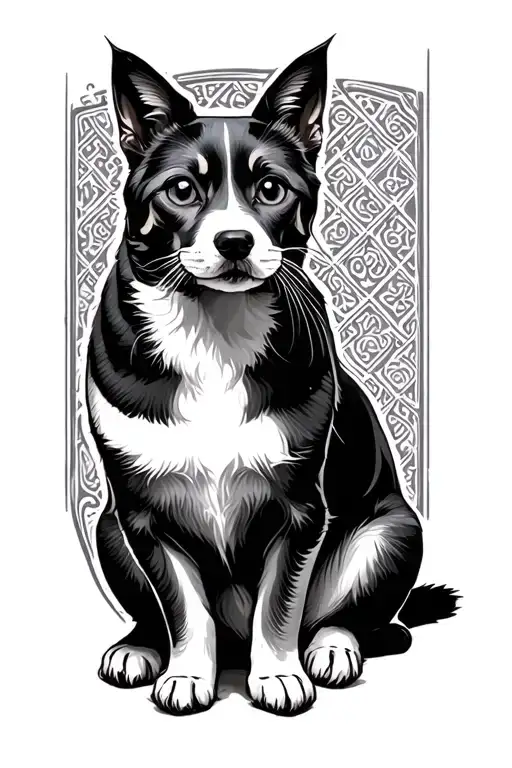 dog and cat sitting tattoo design idea