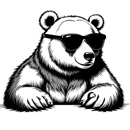 bear with sunglasses sitting tattoo design idea