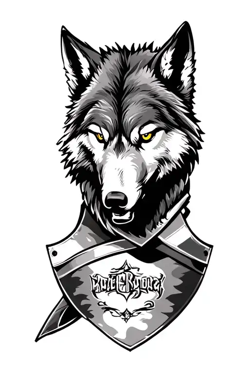 wolf face mantle on shield adorned tattoo design idea