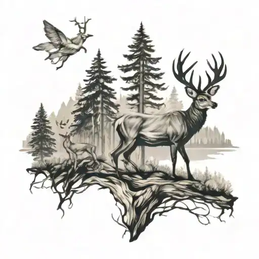 deer forest nature tattoo design idea