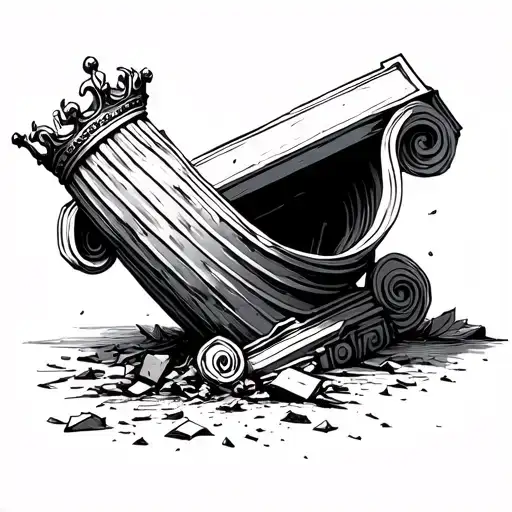 A collapsed Greek column, and at its base, a fallen or broken crown. It represents the fragility of power and how great tattoo design idea