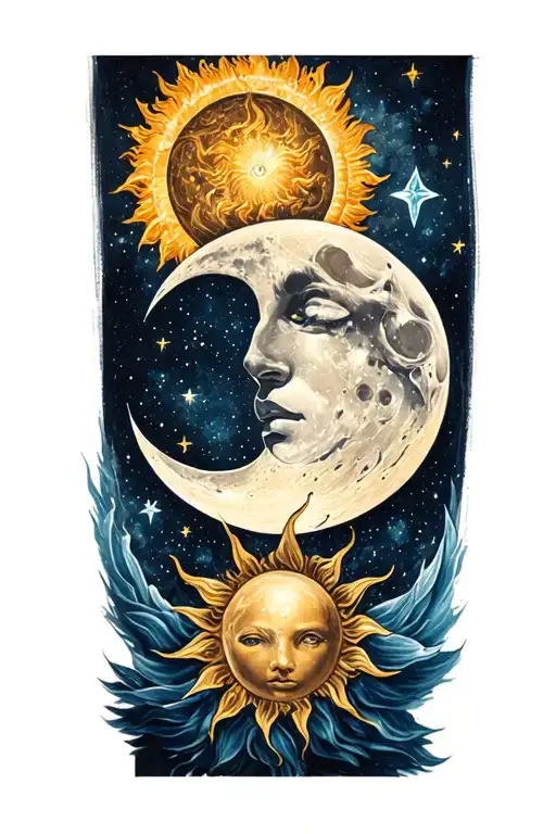 moon and stars and sun tattoo design idea
