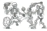 melting skeletons dancing around explosion grenade tattoo design idea