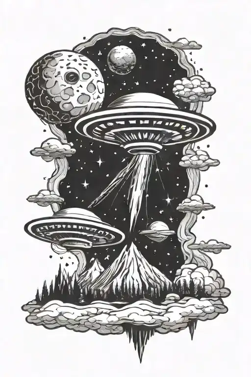 ufo in the sky filled with universe  tattoo design idea