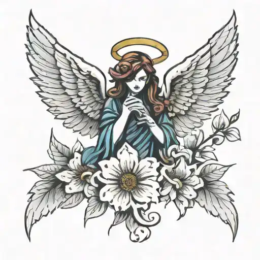 flower dark angel tattoo design idea