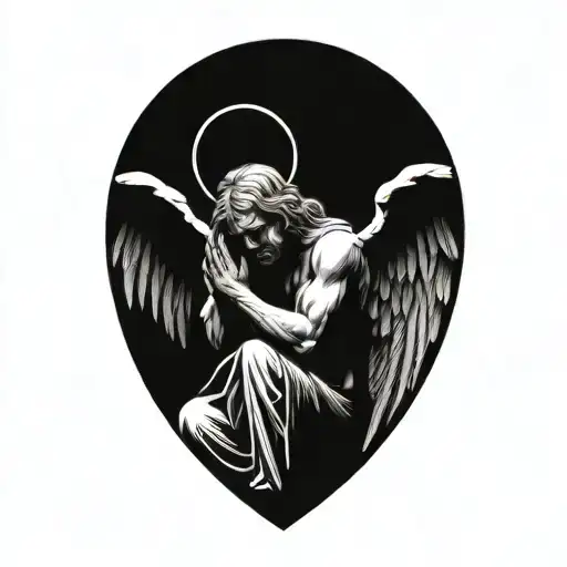 crying angel praying tattoo design idea