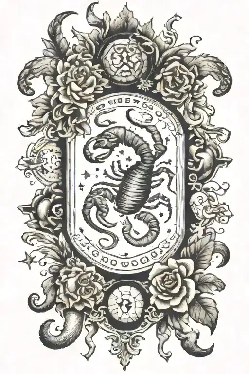 Scorpio zodiac sign with Leo Taurus and Aries surrounding Scorpio tattoo design idea