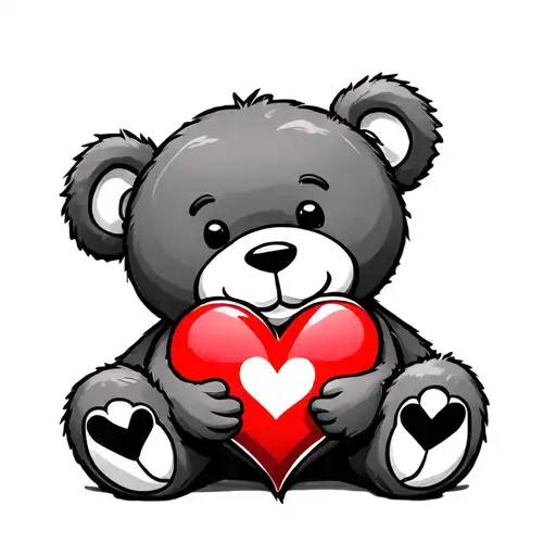 teddy bear holding love heart tattoo design idea