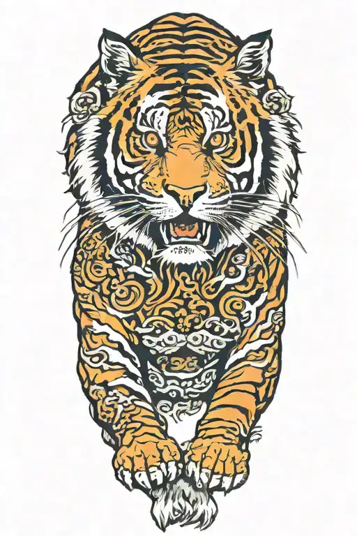 full body tiger in very traditional japanese style tattoo design idea