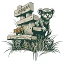 inukshuk in a wheat field with a monkey, bull, and chipmunk around it tattoo design idea