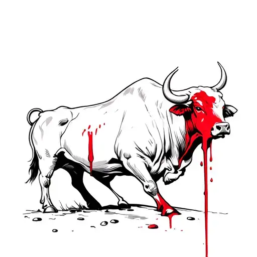 bull that is bleeding from injury that was made by the matadors sword that is still in him but he is still fighting tattoo design idea