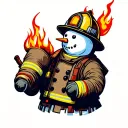  snowman with fire helmet firefighter  tattoo design idea
