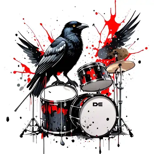 Crow an drums mixed tattoo design idea