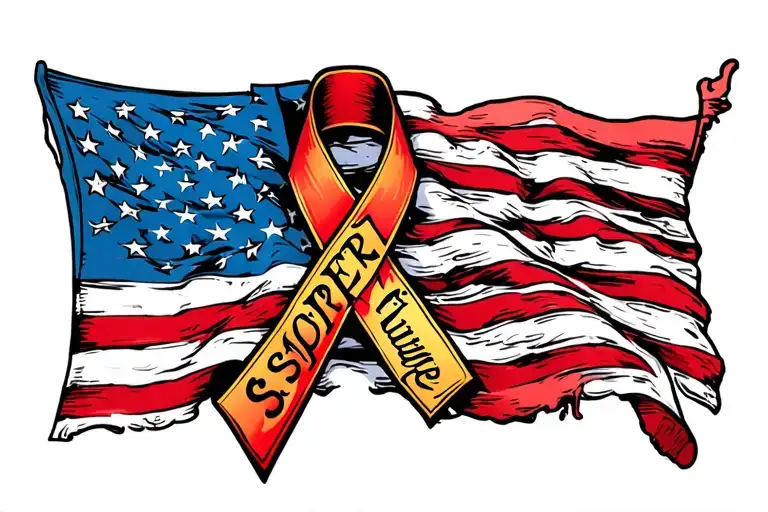 memorial with American flag and leukemia ribbon intertwined and "semper fi" written in flag tattoo design idea