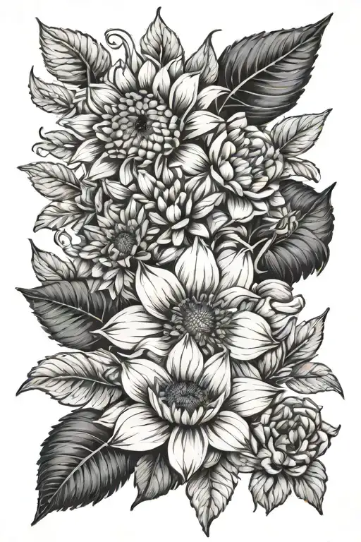 sunflower daffodil dahlia gardenia orchid tattoo design idea