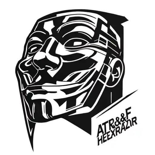 A cyberpunk tattoo featureing AT&F and HEXRAzor with a elelment of the guy faux anonymous mask tattoo design idea