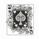 two 9 of hearts black jack tattoo playing cards arranged angled holding, minimal colours  tattoo design idea