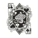 two 9 of hearts black jack tattoo playing cards arranged angled holding, minimal colours  tattoo design idea
