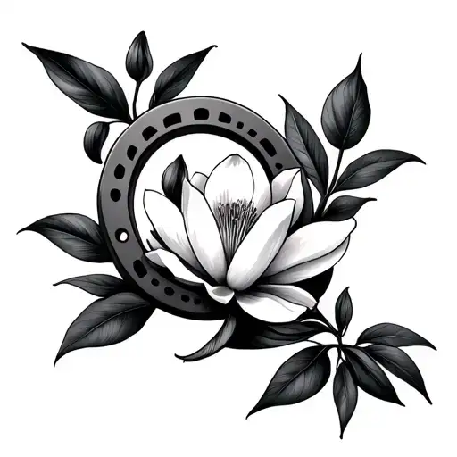 magnolia with horseshoe  tattoo design idea