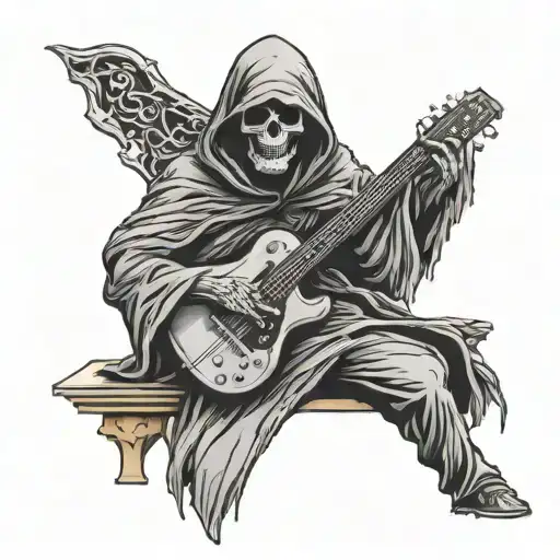 grim reaper playing gutar tattoo design idea