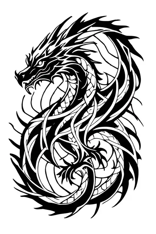celtic dragon entangled in a intricate MC Escher-inspired optical illusion tattoo design idea
