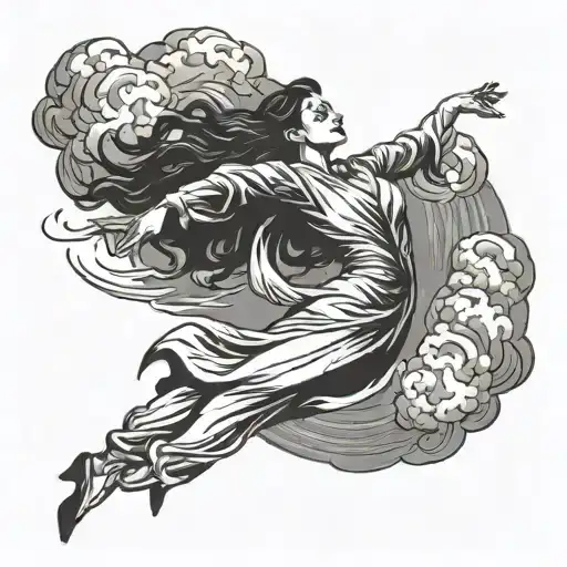 woman dancing in a storm clouds tattoo design idea