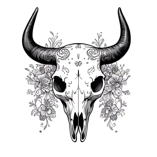 bull skull with sugar skull markings tattoo design idea