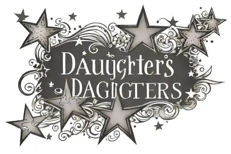 stars representing the client's daughters name written tattoo design idea