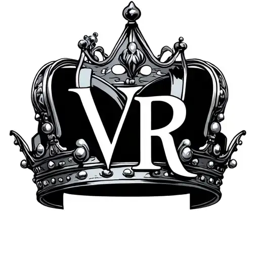 crown incorporated with V and R letter tattoo design idea