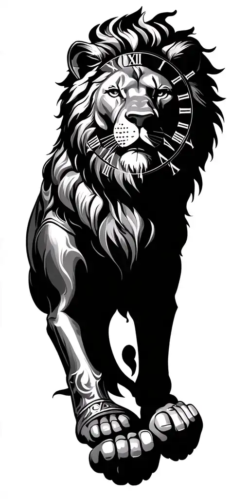 lion knight clock baby feet tattoo design idea