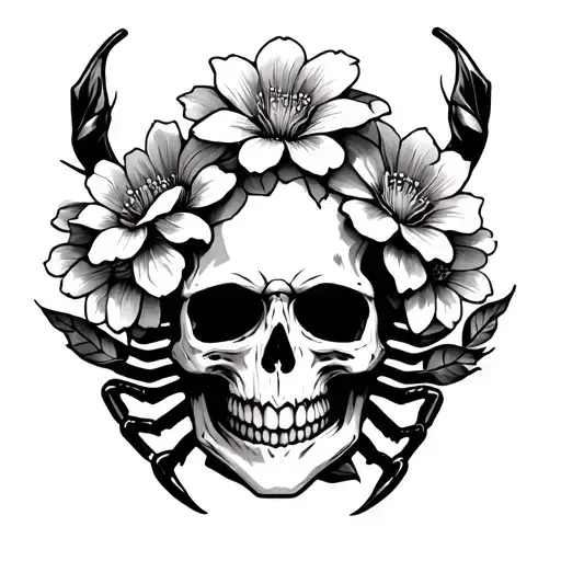 skull with flower halo cover up scorpion tattoo design idea