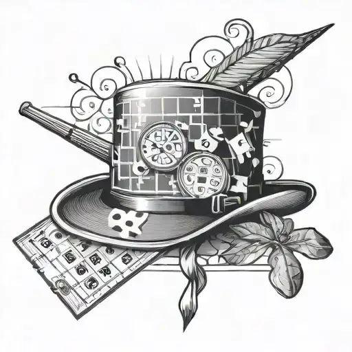 hat, bingo card and cane tattoo design idea