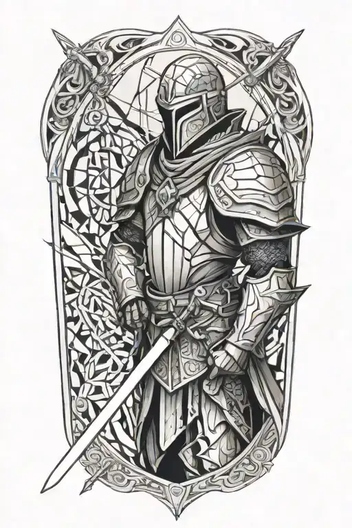 battle mage in armor with sword and staff  tattoo design idea