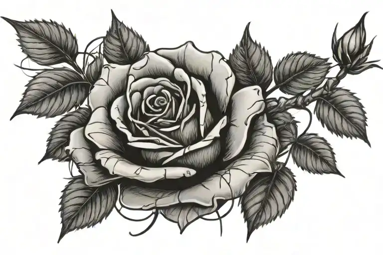 rose with barbed wire stem tattoo design idea