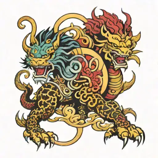 strength japanese simbol and Chimera tattoo design idea